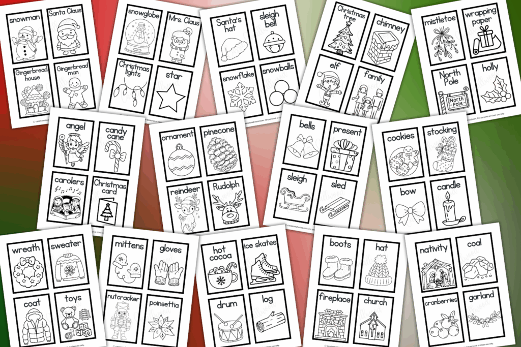 cute Xmas flashcards for kids to color free printable pdf