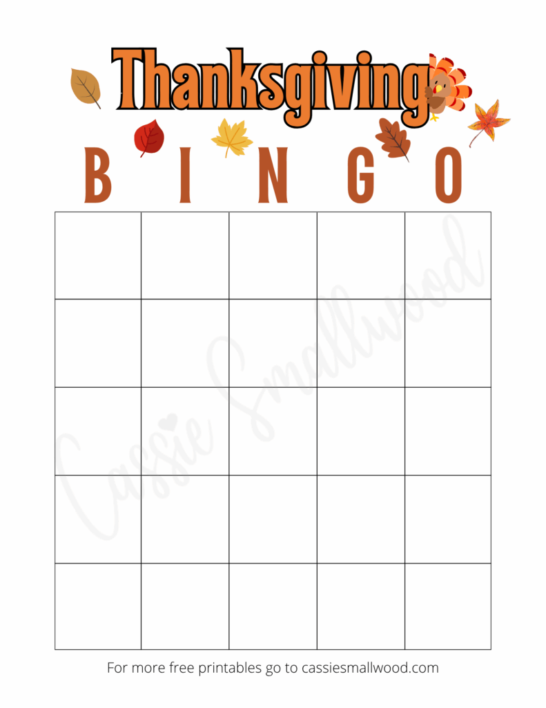 blank Thanksgiving Bingo template for DIY Thanksgiving Bingo cards