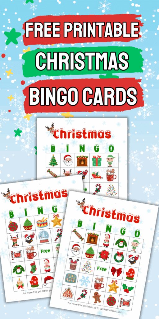 Christmas Bingo cards free printables, Xmas Bingo game with pictures for kindergarten and preschool
