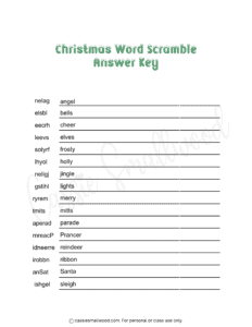 Free printable Christmas word scramble puzzle for kids answer key