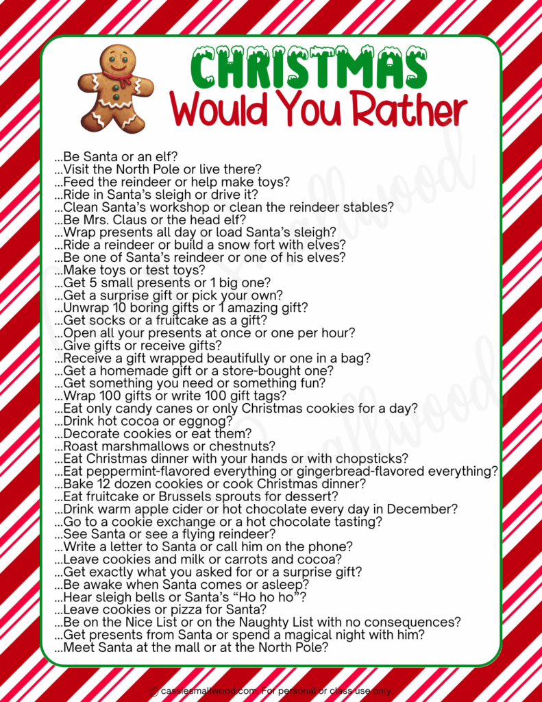 Christmas Would You Rather 200 cute christmas would you rather questions (free printables