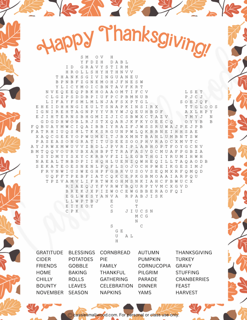 cute thanksgiving word search puzzles (with answers!) - cassie