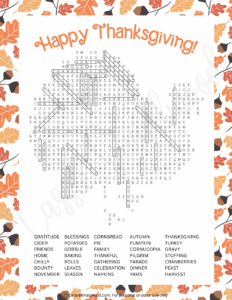difficult Thanksgiving word search answer key free printable pdf