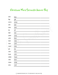 Easy Christmas word scramble answer key free printable pdf