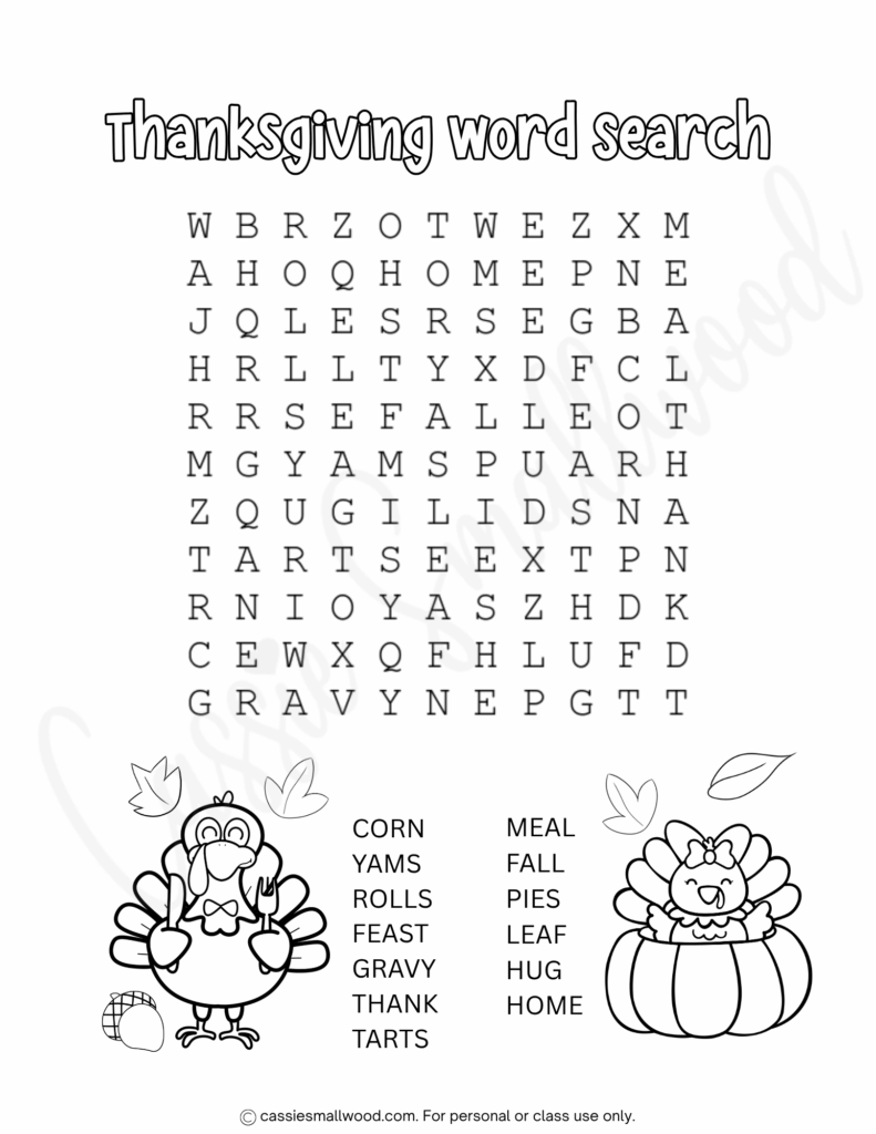 Easy Thanksgiving Word Search cute thanksgiving word search puzzles (with answers!) - cassie