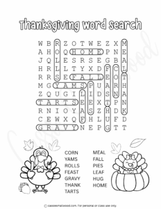 easy thanksgiving word search answer key
