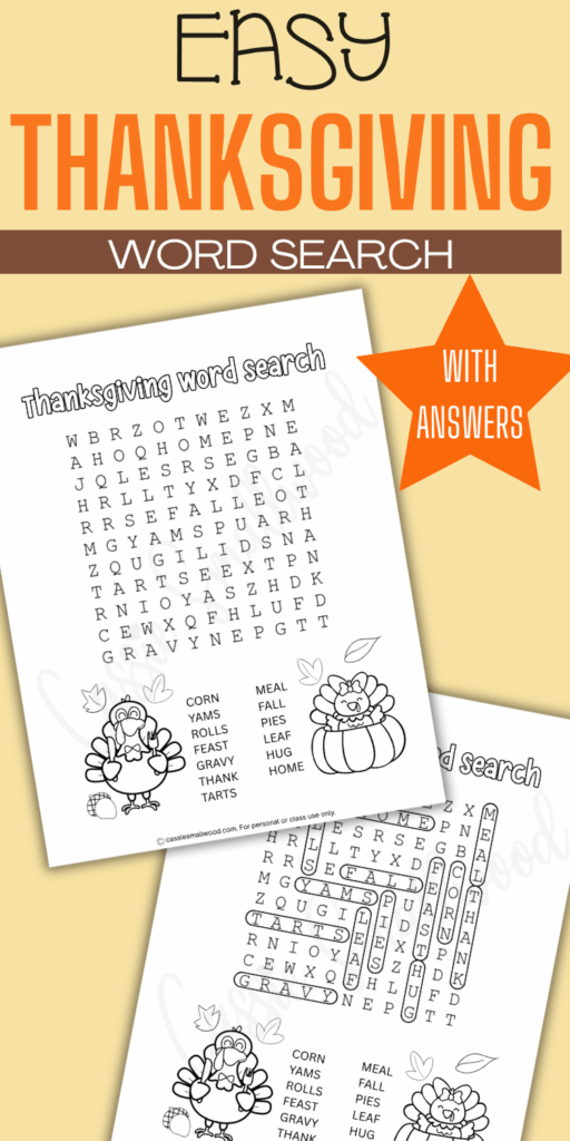 easy thanksgiving word search puzzle with answers for kindergarten and preschool