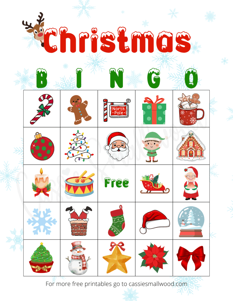 Elementary Christmas Bingo free printable pdf, Xmas Bingo game cards to print for free