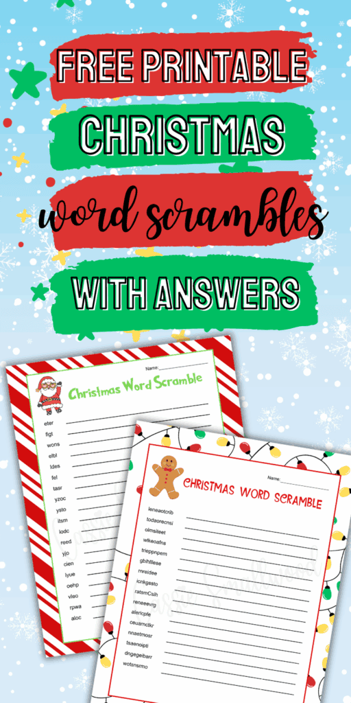 free printable Christmas word scramble worksheets with answer key