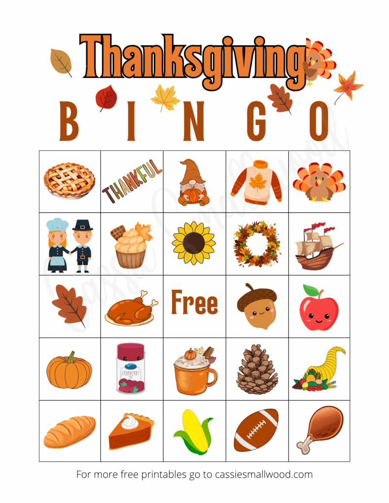 free printable Thanksgiving bingo card pdf, Bingo for Thanksgiving fun game for kids