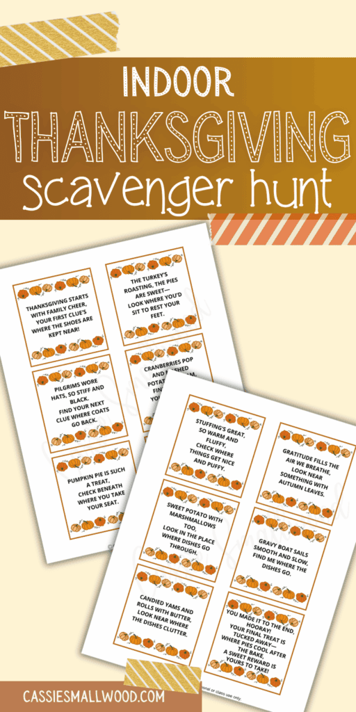 indoor Thanksgiving scavenger hunt for kids free printable pdf