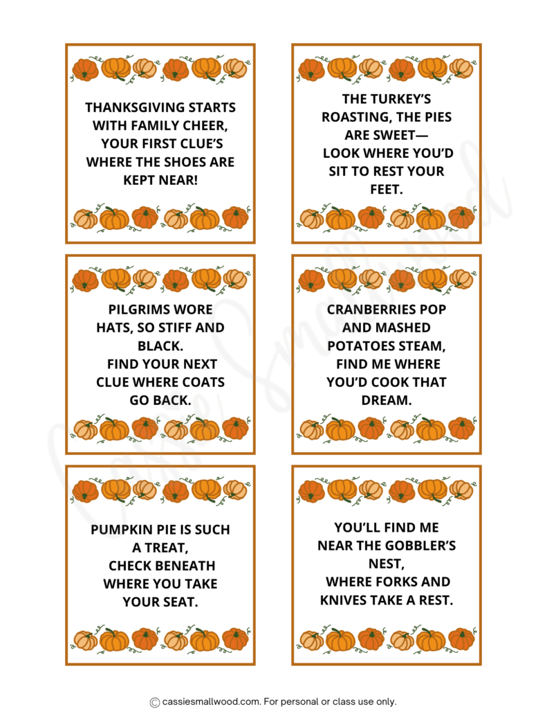 Indoor Thanksgiving scavenger hunt at home free printable pdf