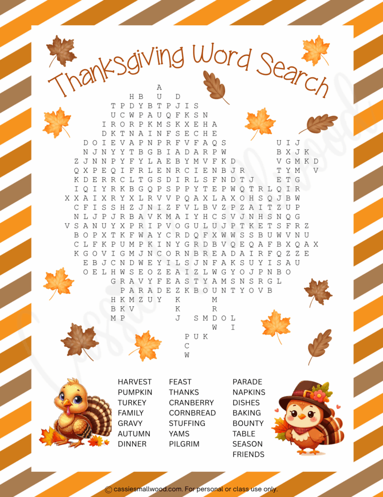 cute thanksgiving word search puzzles (with answers!) - cassie