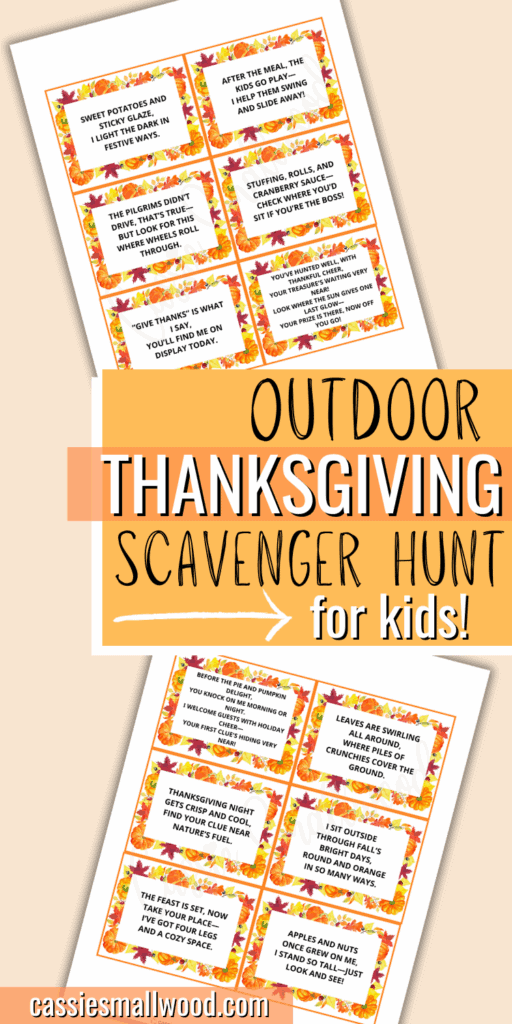 outdoor Thanksgiving scavenger hunt free printable pdf for kids