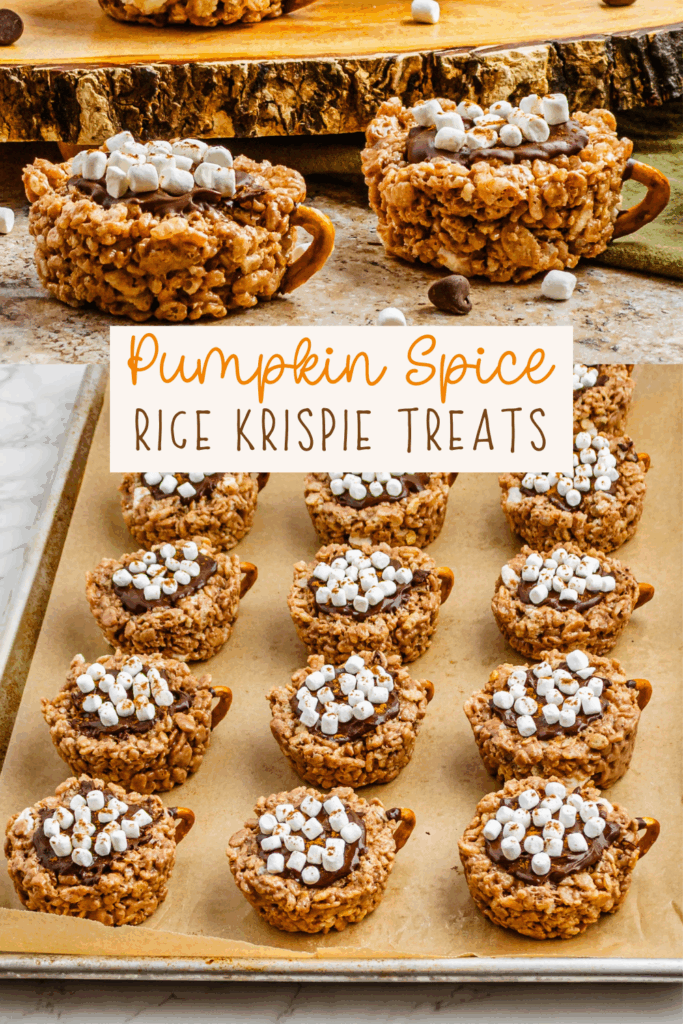 Mug shaped Pumpkin pie spice rice krispie treats recipe