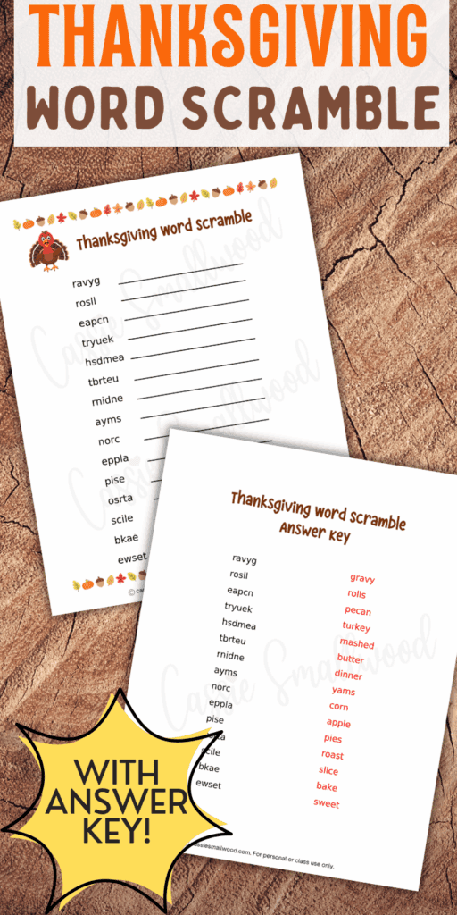 Thanksgiving word scramble with answers free printable pdf