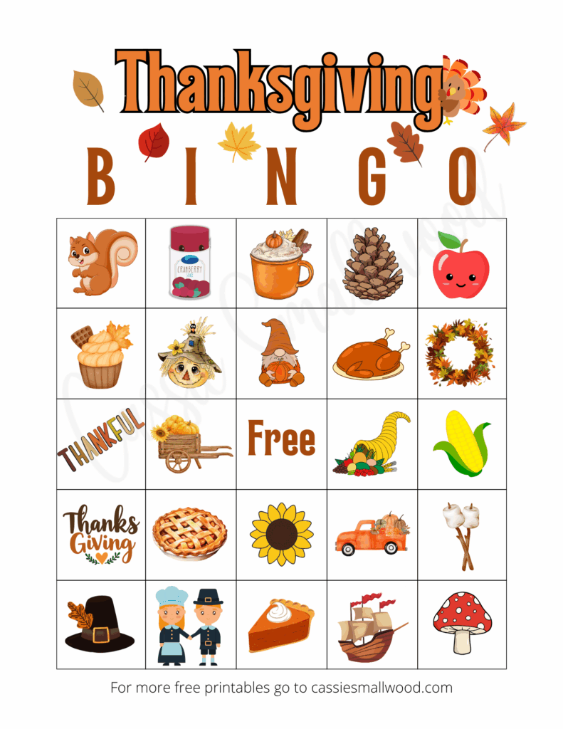 Free printable Thanksgiving bingo board pdf, turkey bingo