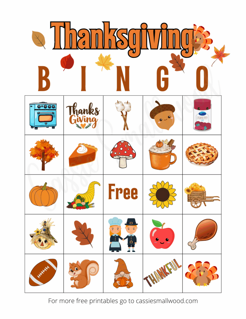 free Thanksgiving bingo printable pdf, preschool Thanksgiving bingo with pictures