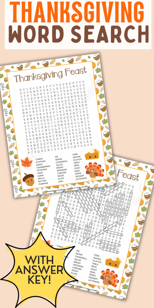 free printable Thanksgiving word finds with answers