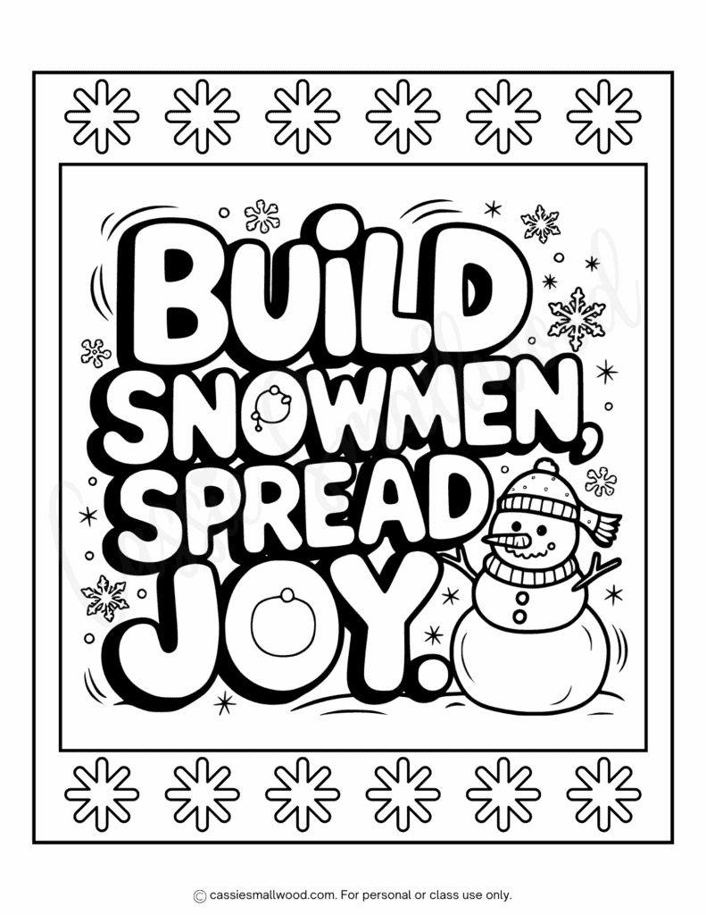 build a snowman coloring page free printable pdf, winter pictures to color for kids