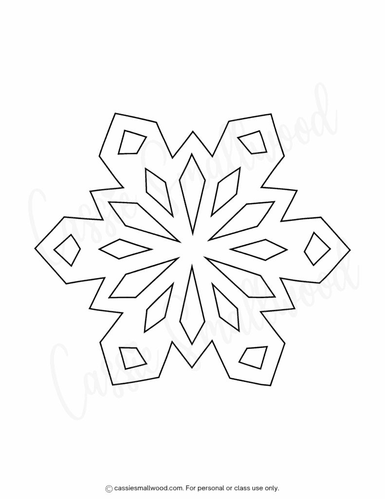 Big cute snowflake outline free printable pdf, awesome large snowflake template for kids