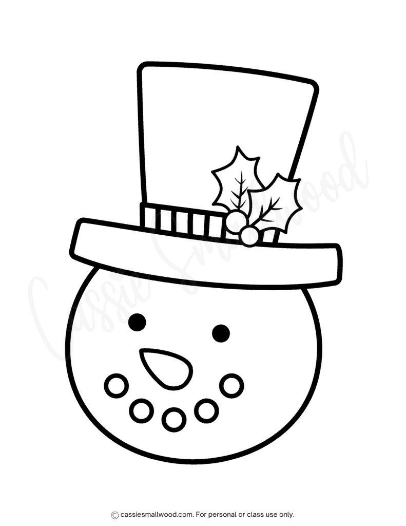 easy snowman face coloring page for preschool free printable pdf, cute snowman face winter coloring sheet for kindergarten