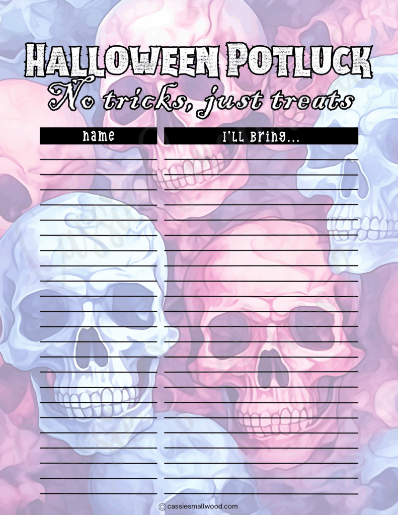 Halloween potluck sign up checklist free printable pdf, Halloween party potluck signup sheet for office
