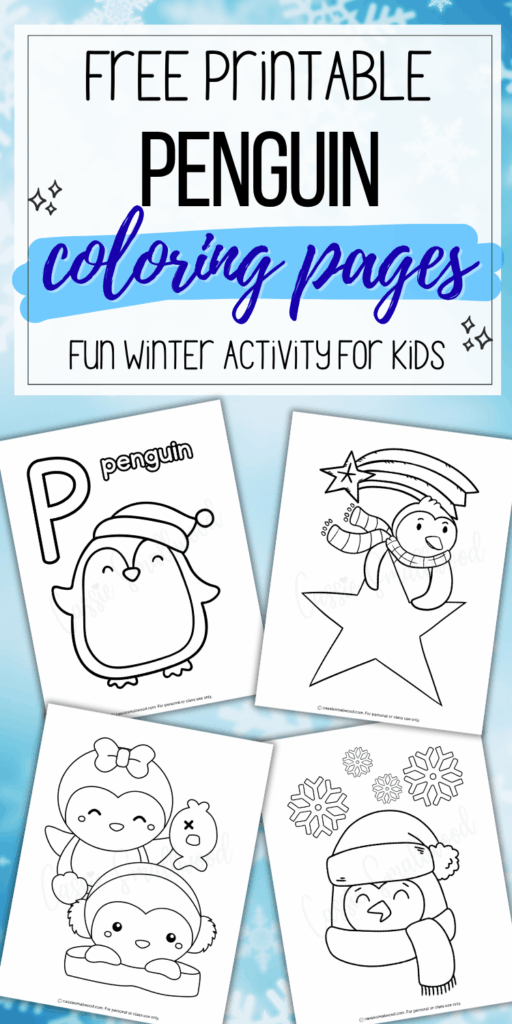 cute penguin coloring pages for kids, winter coloring sheets