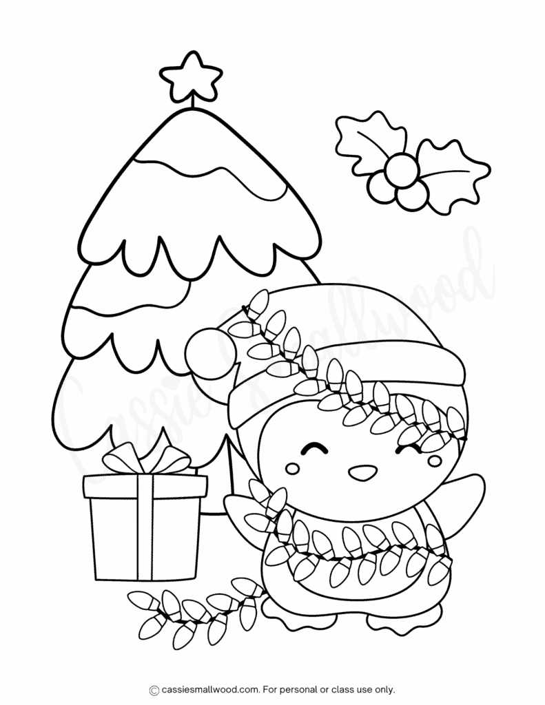 penguin picture to color free printable pdf, Christmas penguin coloring page