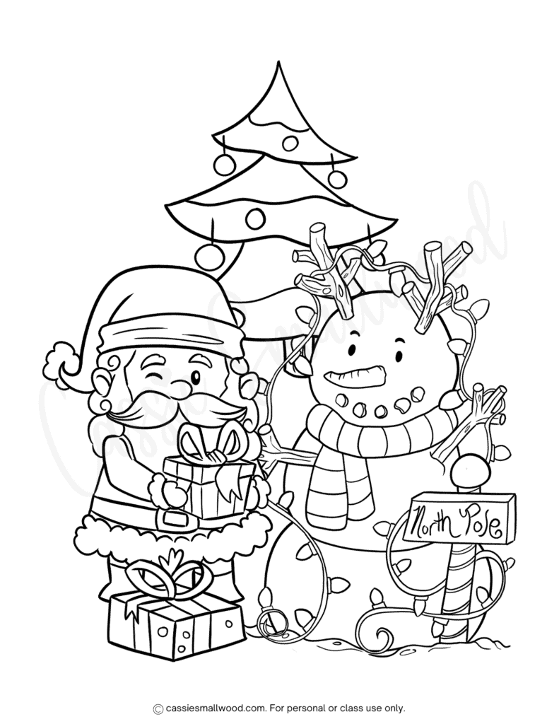 Santa and snowman coloring page free printable pdf, Christmas snowman coloring sheet for kids