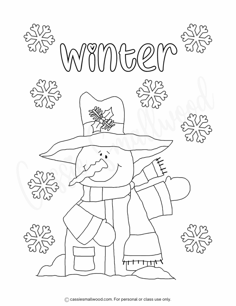 winter snowman coloring page free printable pdf, awesome winter coloring sheets for kids