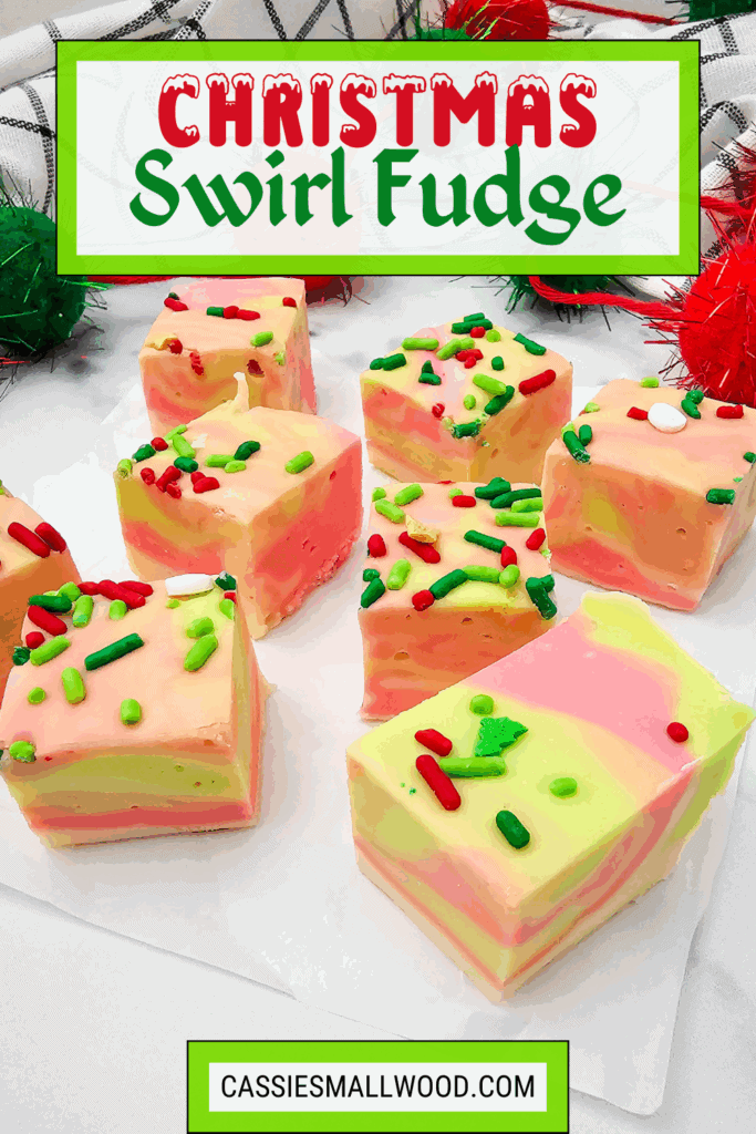 Easy decorated Christmas swirl fudge recipe festive Christmas candy for Christmas gifts
