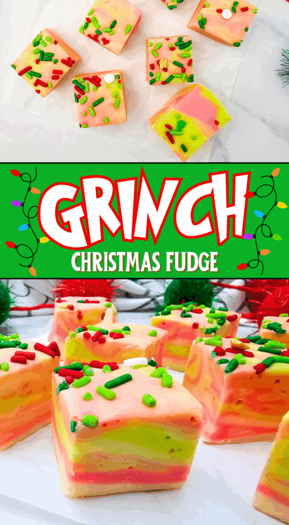 easy Grinch Christmas fudge recipe, festive pastel Xmas fudge with condensed milk, Grinch Day treats easy