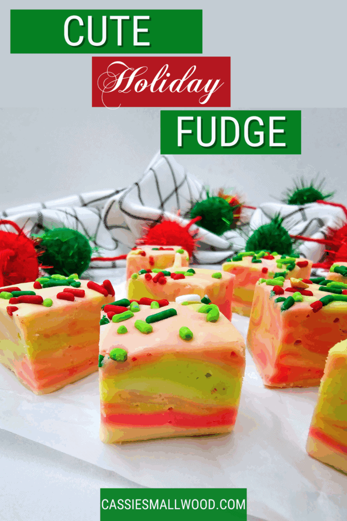 cute homemade holiday fudge for Christmas gifts