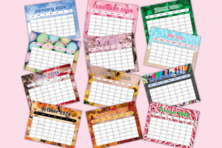 CUTE Free Printable 2028 Monthly Calendars (With Holidays & Without)