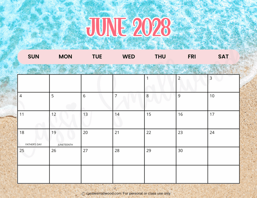 June 2028 calendar with holidays free printable pdf, cute 2028 monthly calendar printable free 12 month