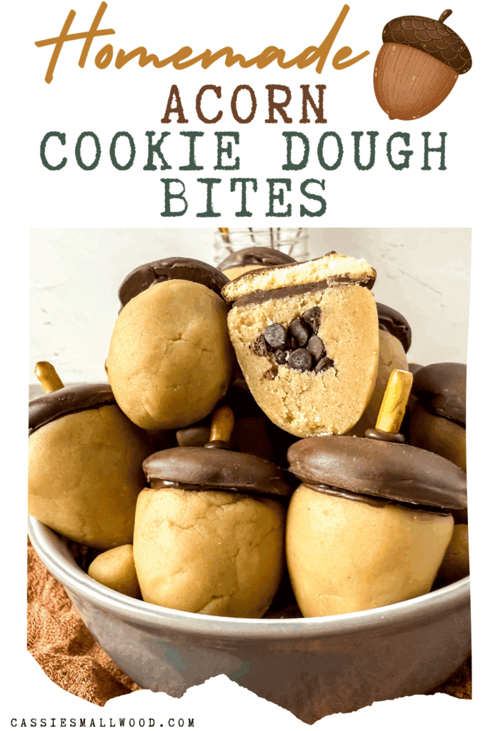 unique diy homemade cookie dough acorn treats for fall, diy cute Thanksgiving treats kid friendly