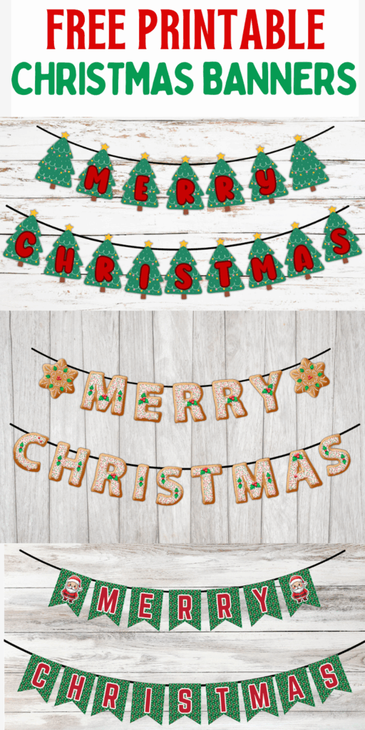 free printable Christmas banners pdf download, cute Merry Christmas banner templates
