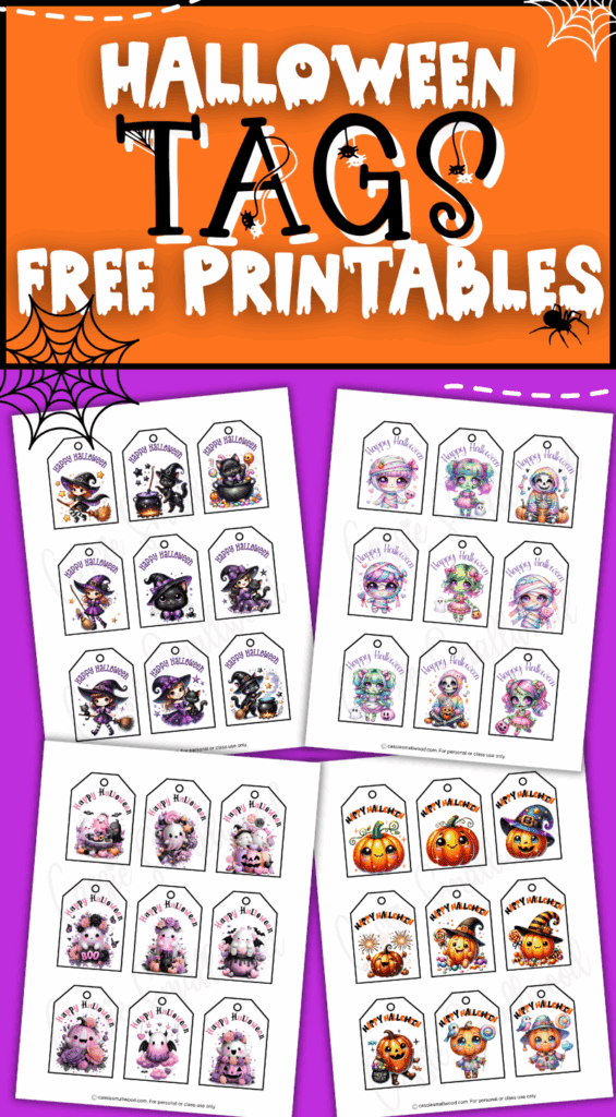 free printable Halloween tags for kids pdf, cute Halloween gift tags teachers