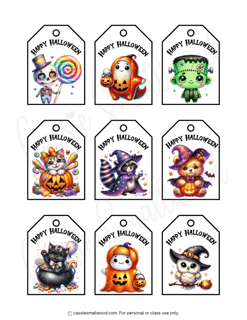 Free printable Halloween tags pdf, cute Halloween gift tags for students, Halloween candy tags