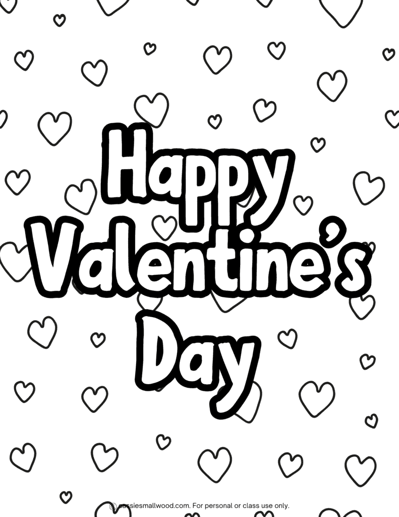 full page Happy Valentine's Day coloring sheet free printable pdf, Heart Valentine coloring page