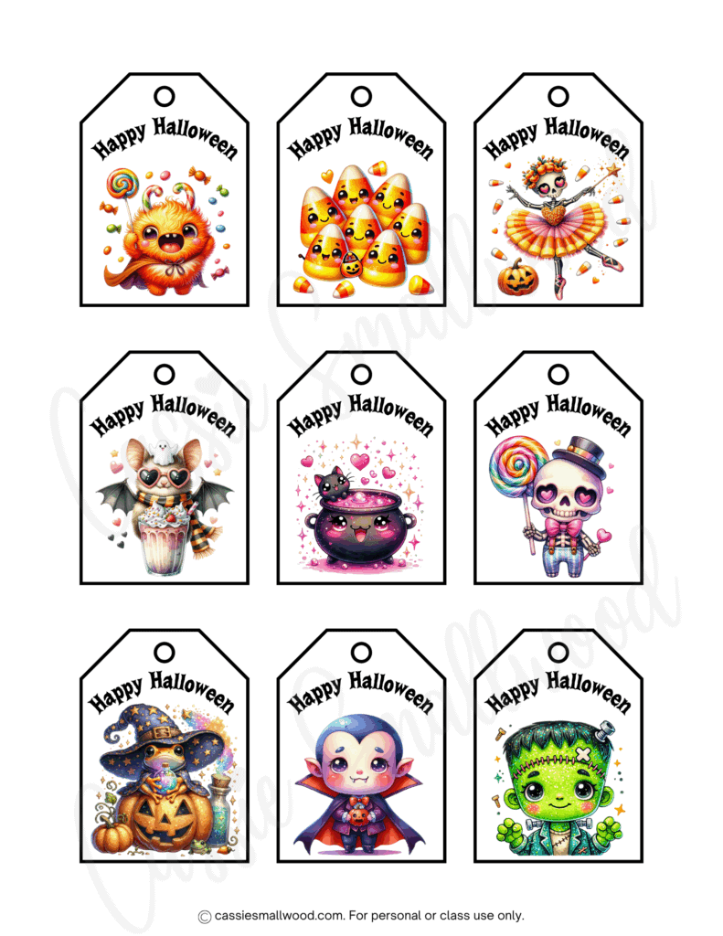 Cute Halloween tags for goodie bags free printable pdf, Halloween labels for treat bags free printable pdf