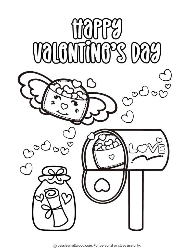 Happy Valentine's Day coloring sheet for kids free printable pdf, February coloring page to print for free
