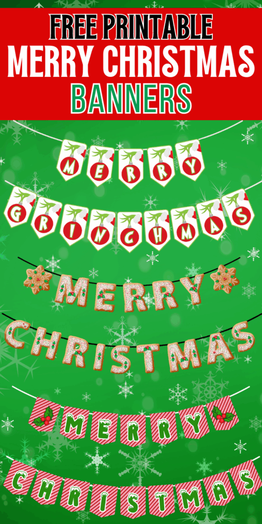 Free Merry Christmas Banners printable pdf cut out Christmas banners diy holiday decorations