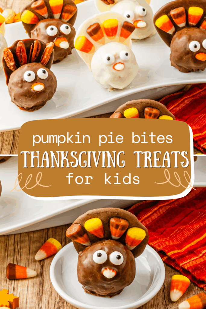 School Thanksgiving treats for kids chocolate covered pumpkin pie bites turkeys preschool Thanksgiving snack, kindergarten Thanksgiving treats