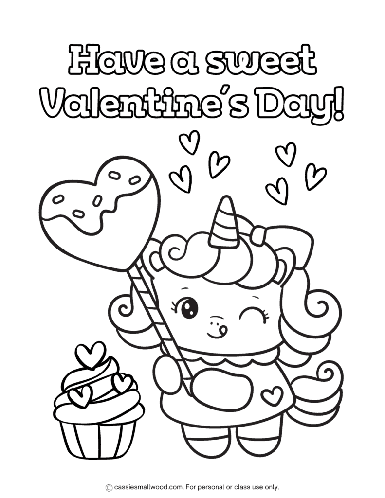 kawaii unicorn Valentine coloring sheet for kids free printable pdf, Valentine unicorn coloring page cute cartoon