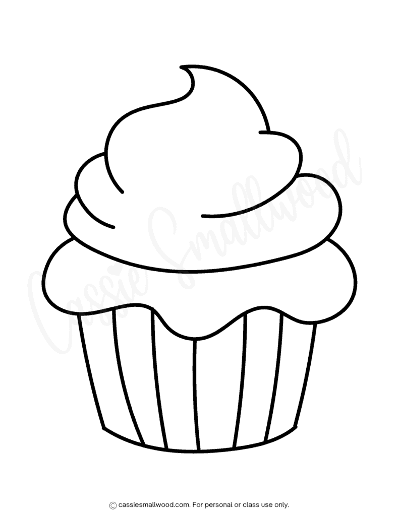 blank cupcake coloring page free printable pdf, simple cupcake coloring sheet for kids, preschool cupcake coloring page