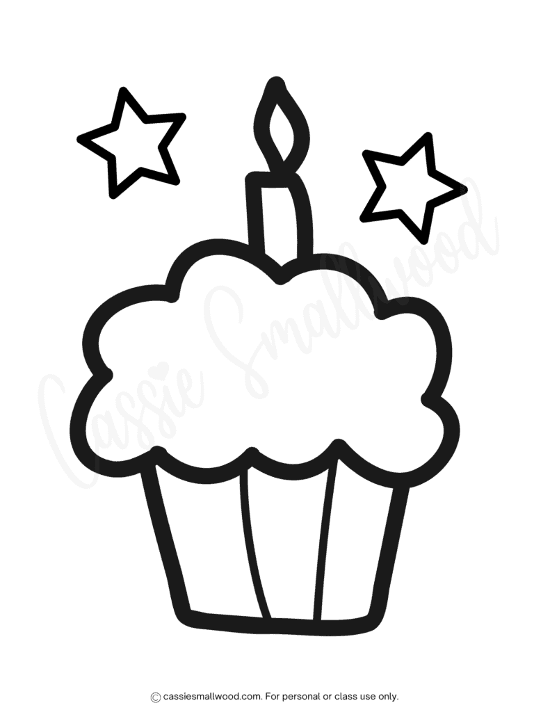 easy cupcake coloring page free printable pdf, simple preschool cupcake coloring sheet to print for free
