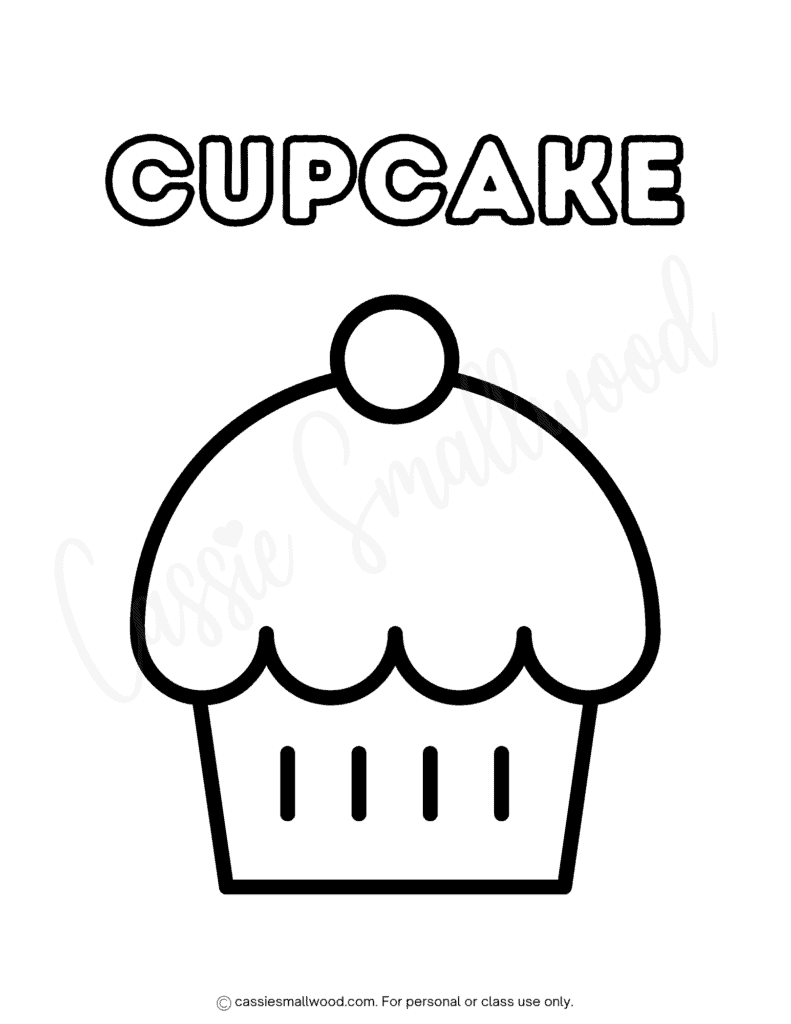 easy preschool cupcake coloring page free printable pdf, simple cupcake coloring sheet for toddlers
