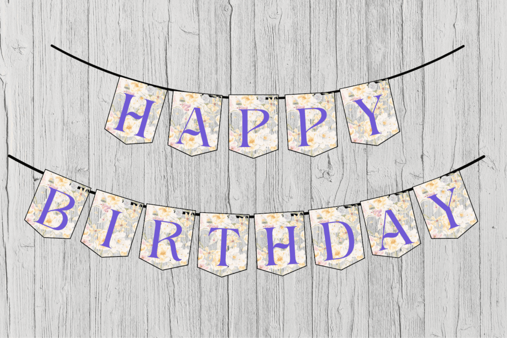 elegant flower happy birthday banner free printable pdf, floral birthday banner to print for free diy